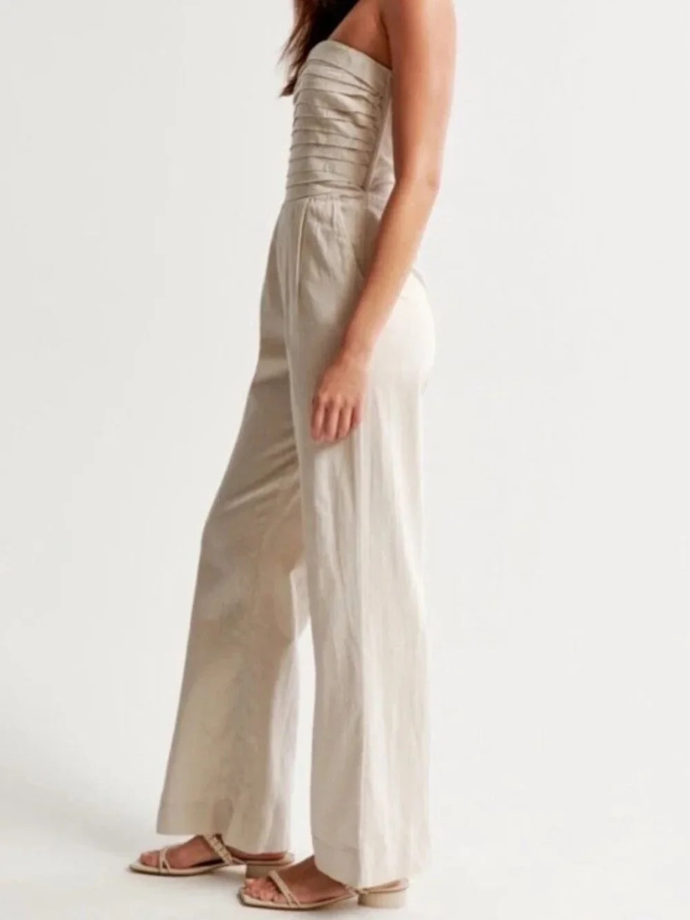 Abercrombie & Fitch Emerson Linen Blend Strapless Jumpsuit Large 8687